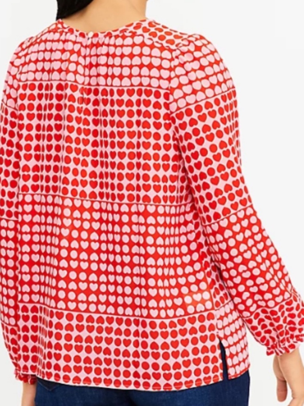 Loft Red Pink Heart Print Blouse Size Medium - Picture 3 of 6